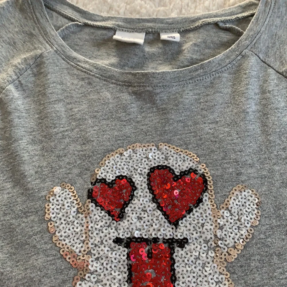 Gap Girls 8 Sequin Ghost Gray Swing Top EUC 👻
